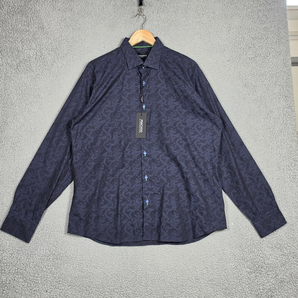 Maceoo Shirt Mens Size 5/XL Navy Luxor Engineering Slim Fit Modern Camo Italian